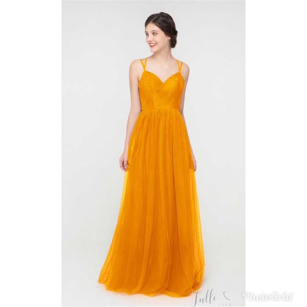 Tulle & Chantilly Long Sweetheart Lace Tulle Dress with Spaghetti Straps Size 8